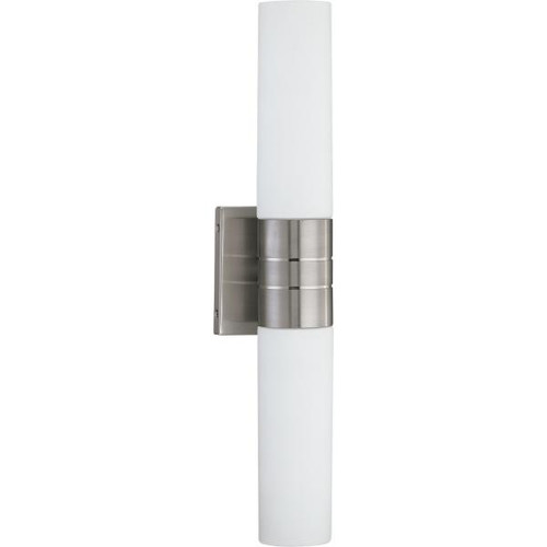 Satco 62-2936 Link; 2 Light; (Vertical) LED Tube Wall Sconce with White Glass; Brushed Nickel Finish