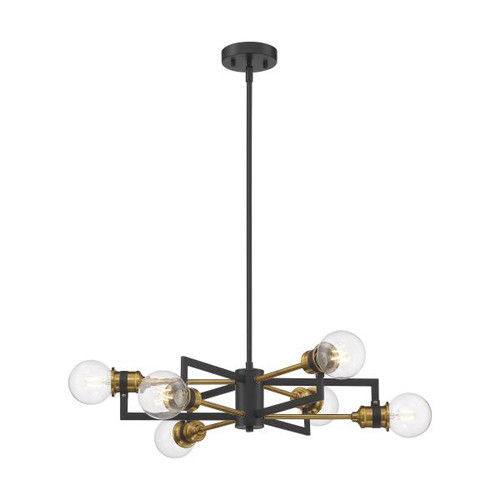 Satco 60-6976 Intention; 6 Light; Chandelier; Warm Brass and Black Finish
