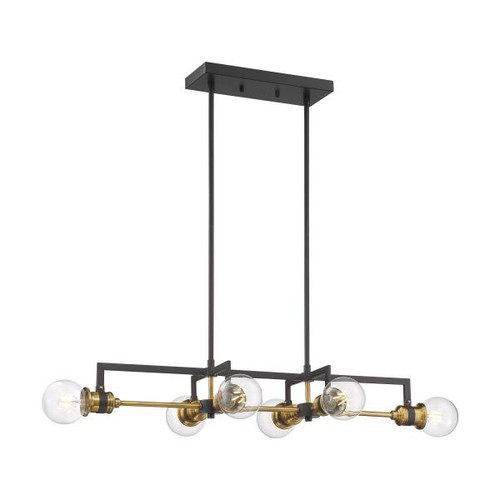 Satco 60-6977 Intention; 6 Light; Island Pendant Fixture; Warm Brass and Black Finish