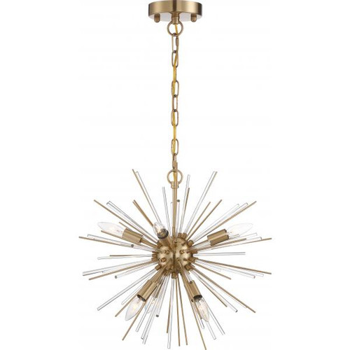 Satco 60-6992 Cirrus; 6 Light; Chandelier; Vintage Brass Finish with Glass Rods