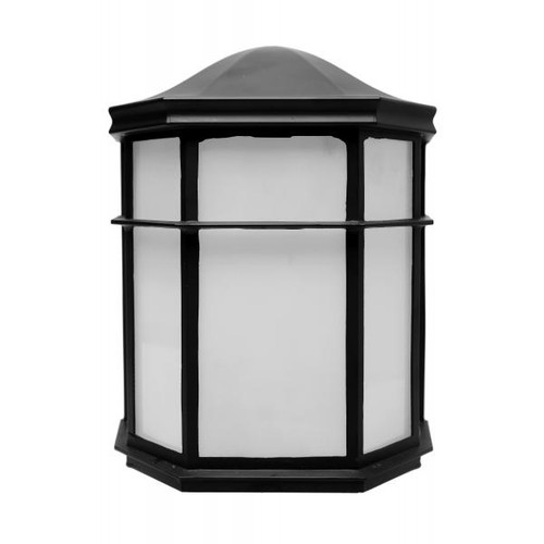 Satco 62-1417 LED Cage Lantern Fixture; Black Finish with White Linen Acrylic
