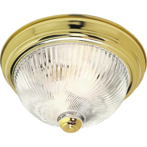 Satco SF76-026 3 Light - 15" Flush with Clear Ribbed Swirl Glass - Polished Brass Finish
