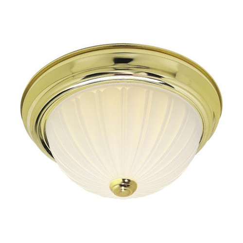 Satco SF76-128 3 Light - 15" Flush with Frosted Melon Glass - Polished Brass Finish