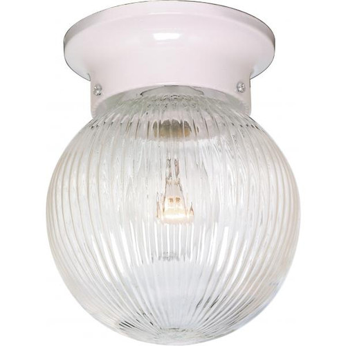 Satco SF76-257 1 Light - 6" Flush with Clear Ribbed Glass - White Finish