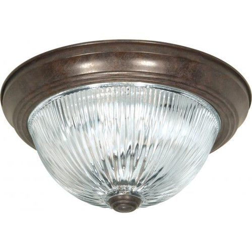 Satco SF76-608 3 Light - 15" - Flush Mount - Clear Ribbed Glass - Old Bronze Finish