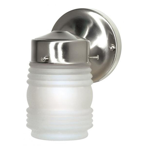 Satco SF76-701 1 Light - 6" - Porch; Wall - Mason Jar with Frosted Glass - Brushed Nickel Finish Satco SF76-701 1 Light - 6" - Porch; Wall - Mason Jar with Frosted Glass - Brushed Nickel Finish
