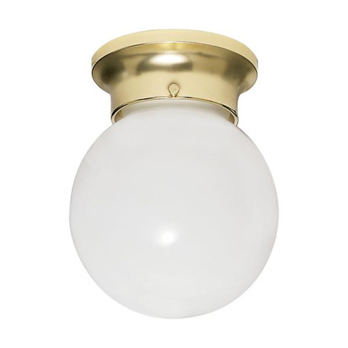 Satco SF77-108 1 Light - 6" - Ceiling Fixture - White Ball - Polished Brass Finish