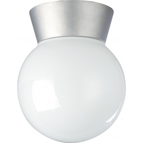 Satco SF77-152 1 Light - 8" - Utility; Ceiling Mount - With White Glass Globe - Satin Aluminum Finish