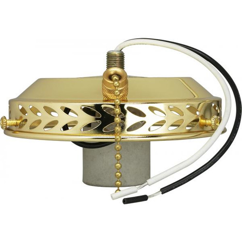 Satco SF77-462 4" Wired Fan Light Holder With On-Off Pull Chain And Intermediate Socket; Brass Finish