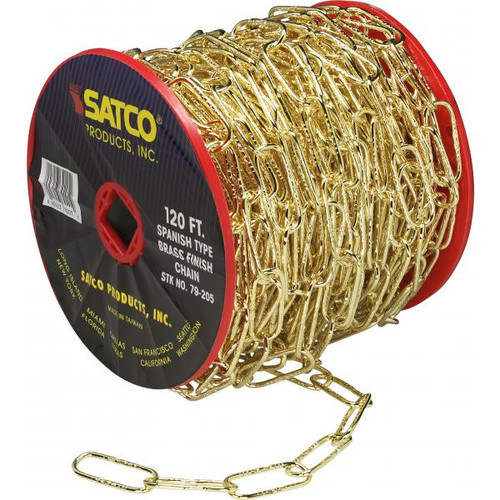 Satco 79-205 11 Ga. Chain; Spanish Type Brass Finish; 50 yd. (150 ft.) to Reel; 1 Reel To Master; 15lbs Max