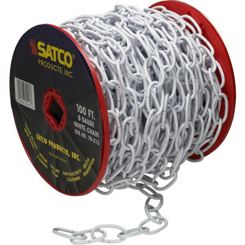 Satco 79-213 8 Ga. Chain; White Finish; 100 ft. to Reel; 1 Reel To Master; 35lbs Max