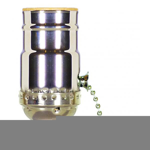 Satco 80-1027 On-Off Pull Chain Socket; 1/8 IPS; 3 Piece Stamped Solid Brass; Polished Nickel Finish; 660W; 250V