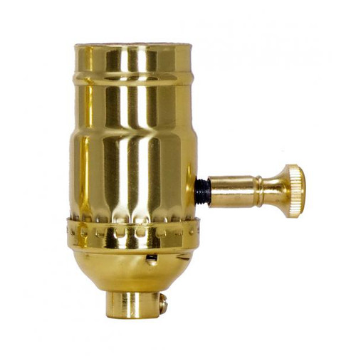 Satco 80-1042 150W Full Range Turn Knob Dimmer Socket; 1/8 IPS; 3 Piece Stamped Solid Brass; Polished Brass Finish; 120V