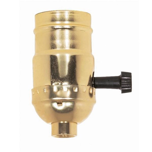 Satco 80-1159 On-Off Turn Knob Socket With Removable Knob; 1/8 IPS; Aluminum; Brite Gilt Finish; 250W; 250V; Push-In Terminal