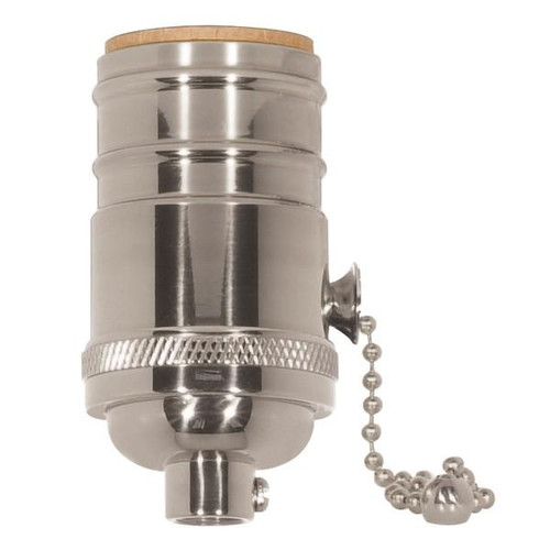 Satco 80-1292 On-Off Pull Chain Socket; 1/8 IPS; 4 Piece Stamped Solid Brass; Polished Nickel Finish; 660W; 250V; Uno Thread