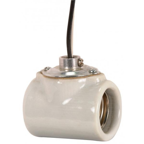 Satco 80-1314 Twin Porcelain Socket With Flange Bushing Cap; 1/8 IPS; 9" AWM B/W 150C; CSSNP Screw Shell; Glazed; 660W; 250V