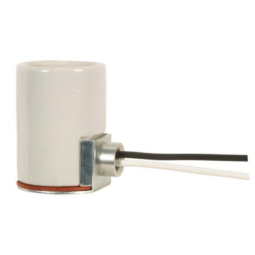 Satco 80-1330 Keyless Porcelain Socket With Side Mount Bushing; 1/8 IPS Cap; 9" AWM BMW 150C Leads; CSSNP Screw Shell; Glazed; 660W; 250V