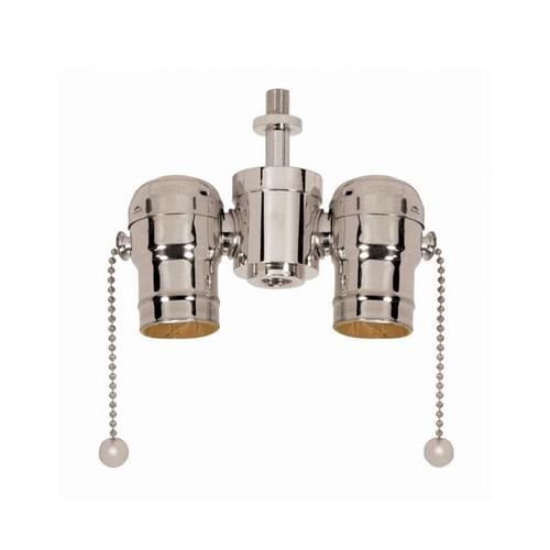 Satco 80-1524 Medium Base Solid Brass Cluster Body; Polished Nickel Finish; 1/8 IP Nipple And Locknut Top; 1/4 IP Bottom; 250W; 250V