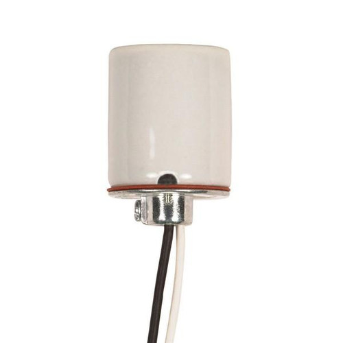 Satco 80-1614 Keyless Porcelain Socket 1/8 IP Cap With Side Notches; 2 Wireways; Spring Contact For 4KV; 18" Leads; Glazed; 660W; 600V