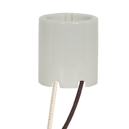 Satco 80-1734 Keyless Porcelain Socket With Paper Liner; 2 Bushings; 2 Wireways; Spring Contact For 4KV; 9" Leads; Glazed; 660W; 600V