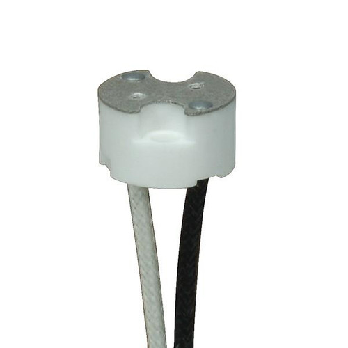 Satco 80-1873 G8 Porcelain Halogen Socket; 6" 200C Leads SF-1; 3/8" Height; 11/16" Diameter; 1/2" CC Screw Holes; 1000W; 250V