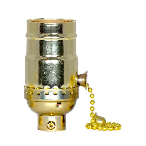 Satco 80-2186 On-Off Pull Chain Socket; 1/4 IPS; Aluminum; Brite Gilt Finish; 660W; 250V