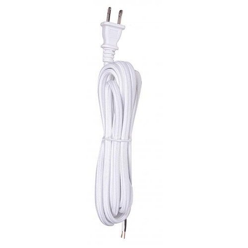 Satco 80-2291 10 Foot Rayon Cord Set; White Finish; 18/2 SPT-2 105C With Molded Polarized Plug; 150 Carton; Tinned Tips Strip With 2" Slit