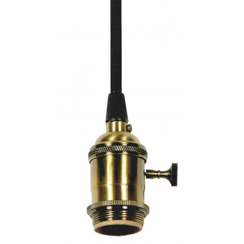 Satco 80-2297 Medium base lampholder; 4pc. Solid brass; prewired; On/Off; Uno ring; 10ft. 18/2 SVT Black Cord; Antique brass finish
