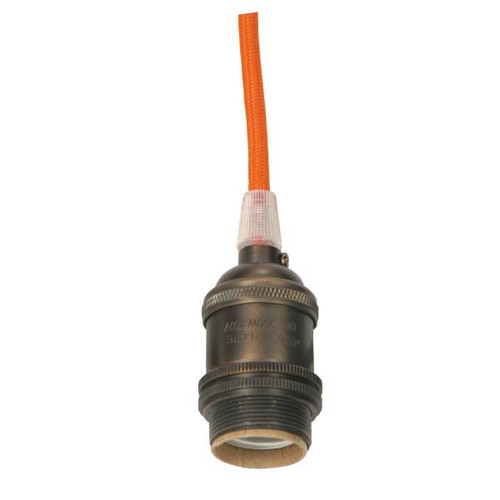 Satco 80-2343 Medium base lampholder; 4pc. Solid brass; prewired; Uno ring; 10ft. 18/2 SVT Orange Cord; Dark antique brass finish