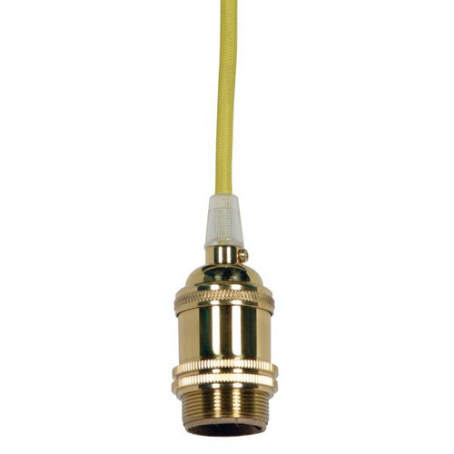 Satco 80-2461 Medium base lampholder; 4pc. Solid brass; prewired; Uno ring; 10ft. 18/2 SVT Lemon Cord; Polished brass finish