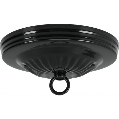 Satco 90-055 Ribbed Canopy Kit; Black Finish; 5" Diameter; 7/16" Center Hole; 2-8/32 Bar Holes; Includes Hardware; 10lbs Max