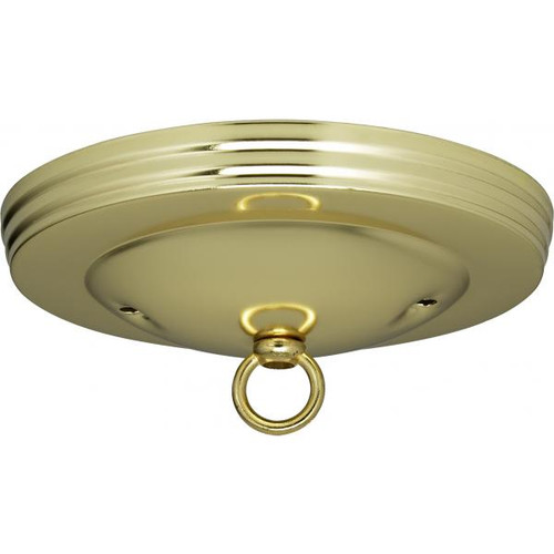 Satco 90-062 Standard Canopy Kit; Brass Finish; 5" Diameter; 7/16" Center Hole; 2-8/32 Bar Holes; Includes Hardware; 10lbs Max
