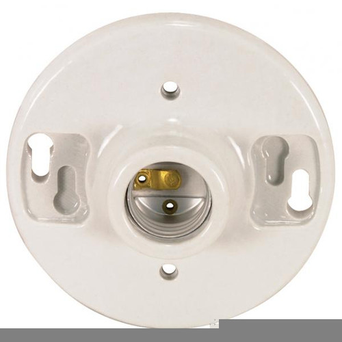 Satco 90-445 Medium base Glazed Porcelain Ceiling Receptacle; Screw Terminals; 4-3/8" Diameter; 660W; 250V