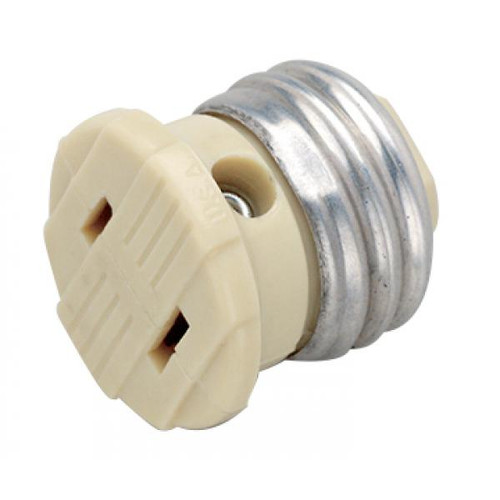 Satco 90-546 Polarized Socket Plug Adapter; Medium Base; 660W; 125V; Ivory Finish