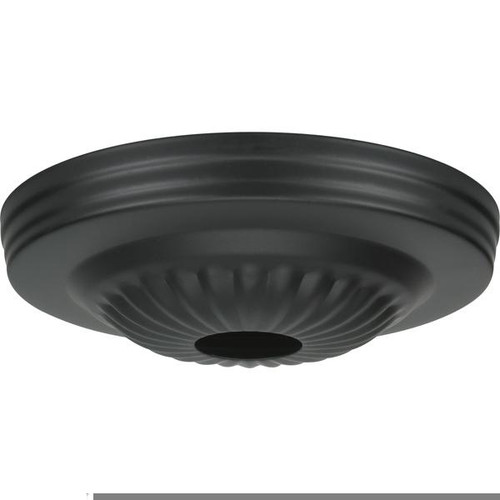 Satco 90-1100 Ribbed Canopy Hanger Kit; Black Finish; 5" Diameter; 1-1/16" Center Hole; 1 Yard 8 Gauge Chain; Includes Hardware; 25lbs Max