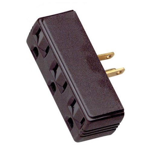 Satco 90-1117 Single To Triple Adapter; Brown Finish; Polarized; 15A; 125V