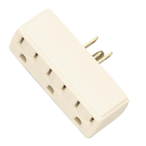 Satco 90-1118 Single To Triple Adapter; Ivory Finish; Polarized; 15A; 125V