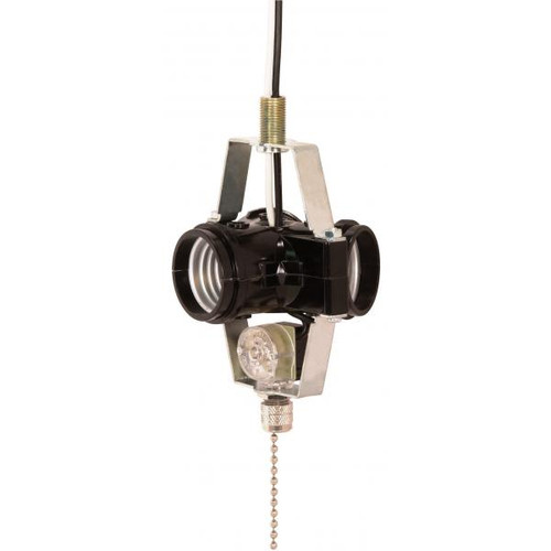 Satco 90-1587 3-Light Cluster Socket; On-Off Nickel Pull Chain; 8" AWM B/W Leads 105C; 660W; 250V