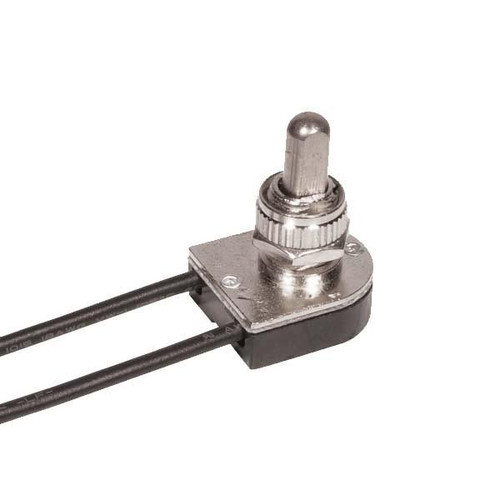 Satco 90-1676 On-Off Metal Push Switch; 3/8 Metal Bushing; Single Circuit; 6A-125V, 3A-250V Rating; Nickel Finish