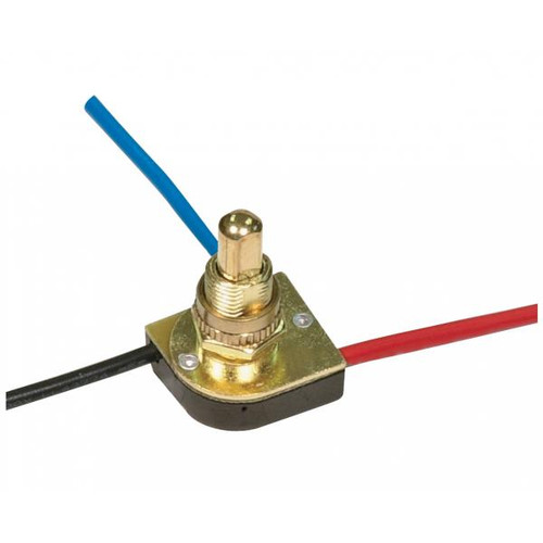 Satco 90-1678 3-Way Metal Push Switch; 3/8 Metal Bushing; 2 Circuit; 4 Position (L-1, L-2, L1-2, Off); 6A-125V, 3A-250V Rating; Brass Finish