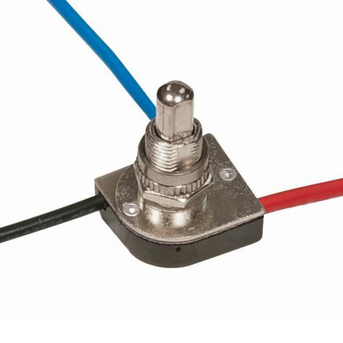 Satco 90-1679 3-Way Metal Push Switch; 3/8 Metal Bushing; 2 Circuit; 4 Position (L-1, L-2, L1-2, Off); 6A-125V, 3A-250V Rating; Nickel Finish