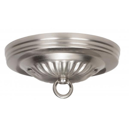 Satco 90-1882 Ribbed Canopy Kit; Brushed Nickel Finish; 5" Diameter; 7/16" Center Hole; 2-8/32 Bar Holes; Includes Hardware; 10lbs Max