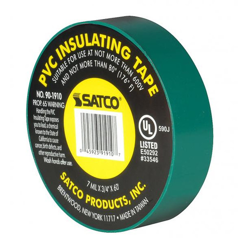 Satco 90-1910 PVC Electrical Tape; 3/4" x 60 Foot; Green