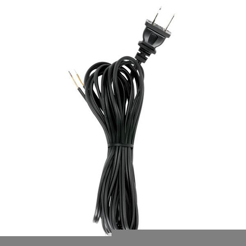 Satco 90-2034 12 Foot 18/2 SPT-1 105C Cord Set; Black Finish; 72" Hank; 150 Carton; Molded Polarized Plug; Tinned Tips 3/4" Strip With 2" Slit