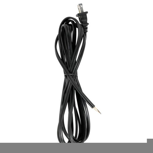 Satco 90-2185 10 Foot 18/2 SPT-2 105C Cord Set; Black Finish; 36" Hank; 150 Carton; Molded Polarized Plug; Tinned Tips 3/4" Strip With 2" Slit
