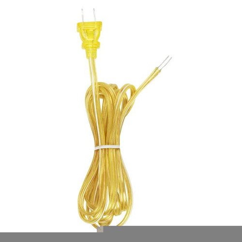 Satco 90-2186 8 Foot 18/2 SPT-2 105C Full Tinned Cord Set; Clear Gold Finish With White Stripe And Plug Guard; 36" Hank; ; Molded Plug