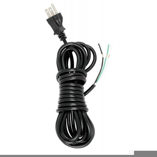 Satco 90-2243 15 Foot 18/3 SVT 105C Heavy Duty Cord Set; Black Finish; 50 Carton; 3 Prong Molded Plug; Stripped And Slit; 1/4" Diameter