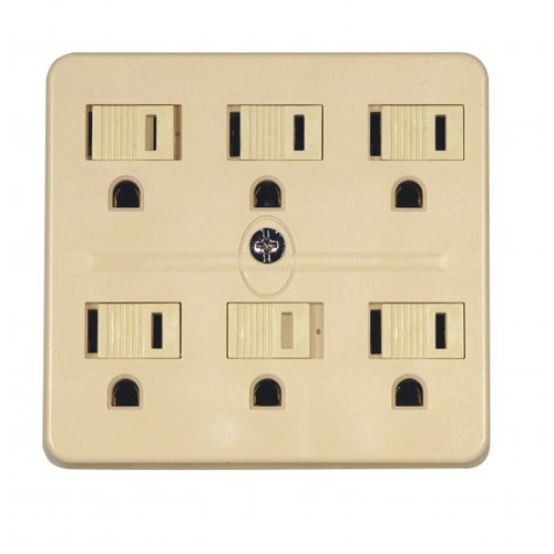 Satco 90-2630 6 Outlet Grounded Adapter; Ivory Finish; 15A-125V; 1875W