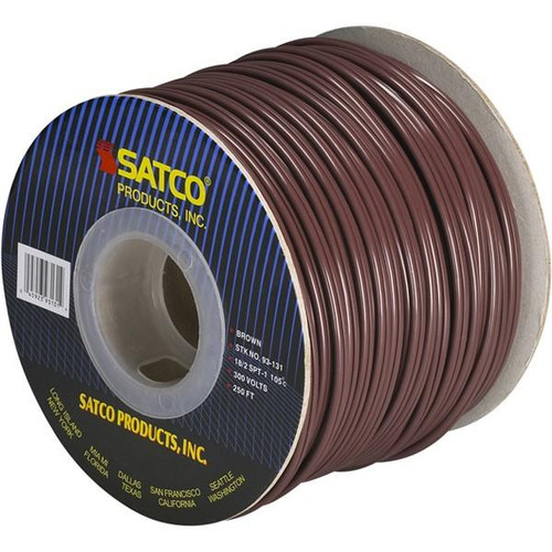 Satco 93-131 Lamp And Lighting Bulk Wire; 18/2 SPT-1 105C; 250 Foot/Spool; Brown