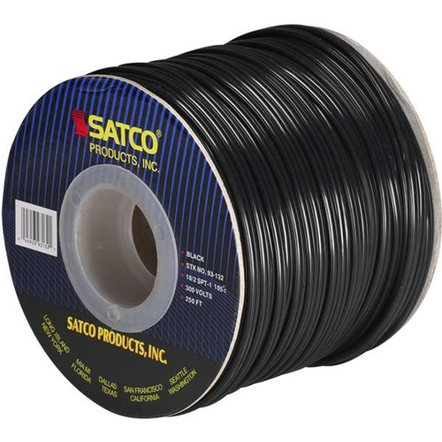 Satco 93-132 Lamp And Lighting Bulk Wire; 18/2 SPT-1 105C; 250 Foot/Spool; Black